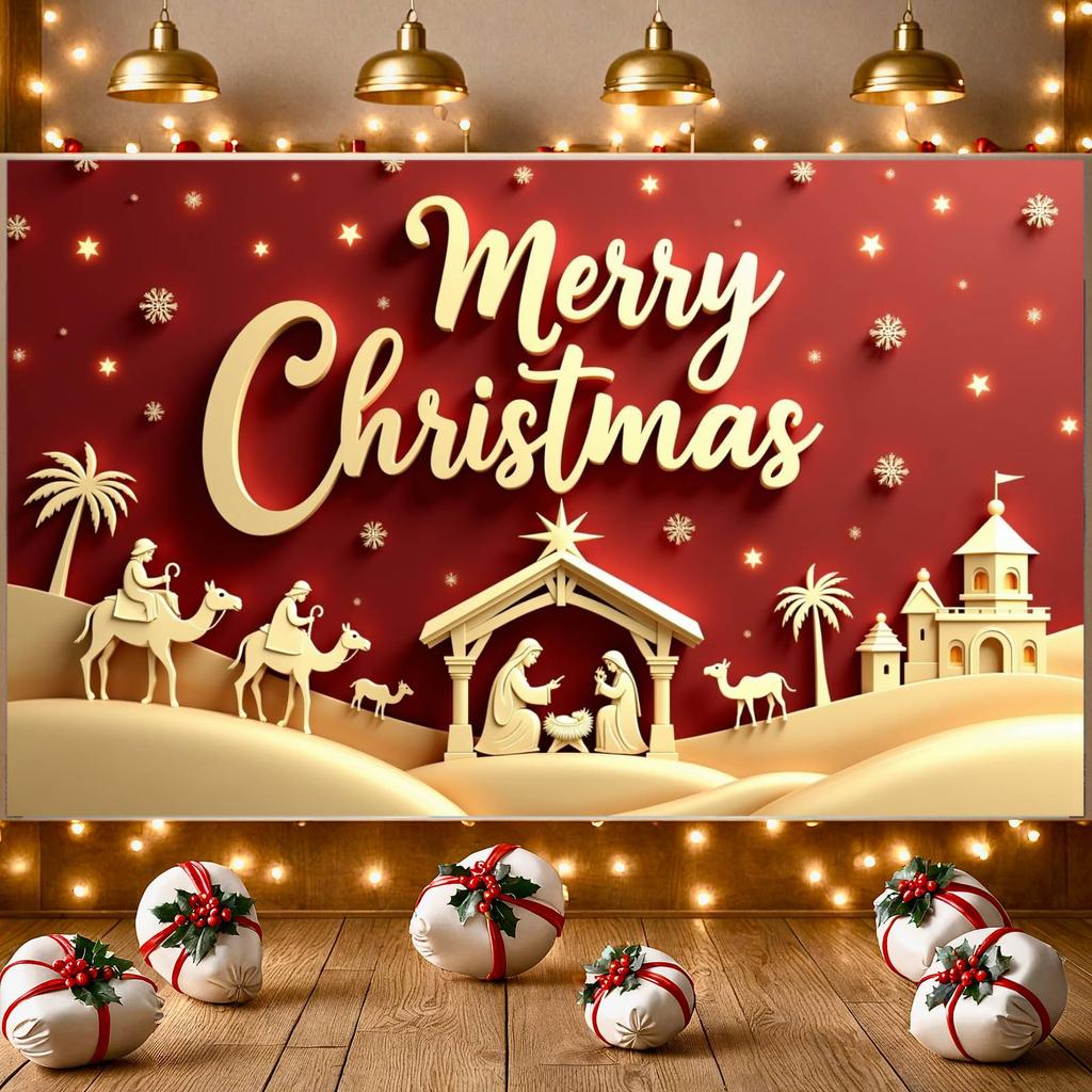 Christmas Backdrop Gold Lettering Xmas Banner Merry Christmas Banner 3D Design Holiday Banner For Christmas Event Holiday