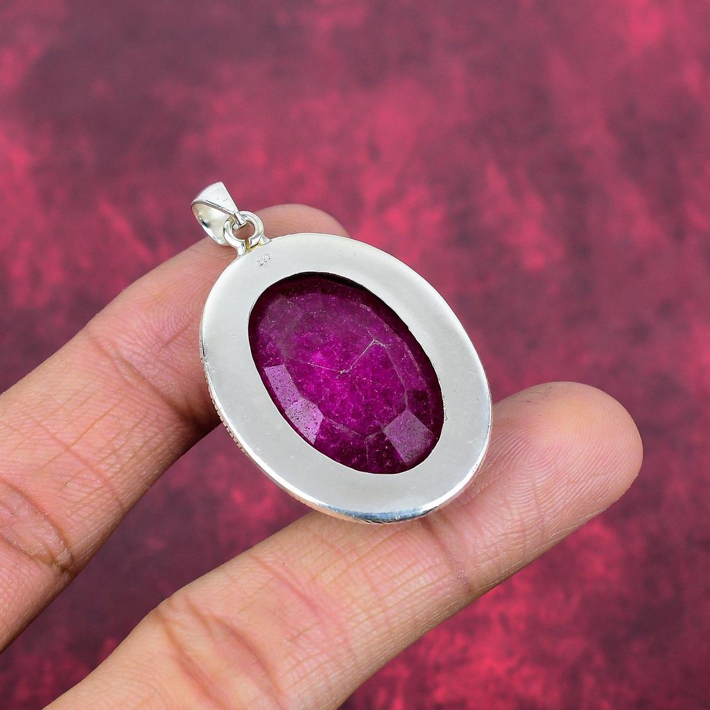 Ruby Zoisite Pendant Gemstone Jewelry, 925 Solid Sterling Silver Handmade Pendant, Latest Design Jewelry
