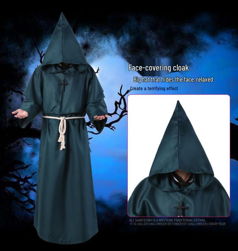 Halloween Monk Robe Wizard Priest Costume - Medieval Death Reaper Cosplay Outfit