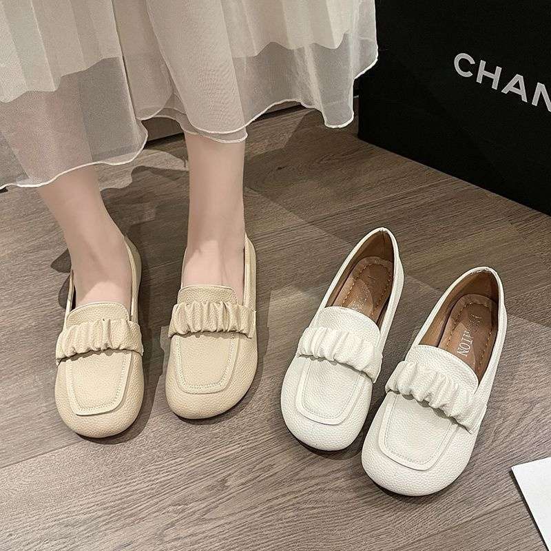 Casual Single Shoes Women's 2025 Summer New Soft Leather Doudou Shoes Korean Version Fashion Versatile Soft Sole One Pedal Lazy Shoes
