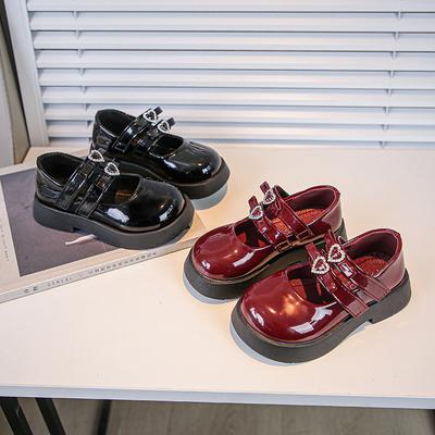 Sapatos de couro para meninas, escola, grossos, primavera, estilosos, crianças, Mary Janes, laço, doce, couro envernizado, confortável, sapatos baixos para crianças