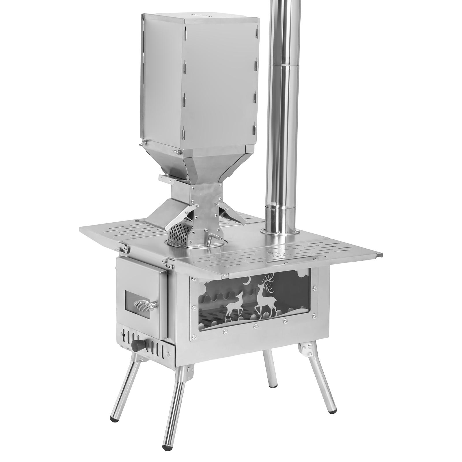 Portable Wood Burning Stove with Stainless Steel Construction Camping Stove Chimney Pipes Included for Outdoor Cooking Hiking белый