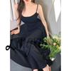 2026 Spring/Summer Black & Grey U-Neck Slim Dress with Spaghetti Straps