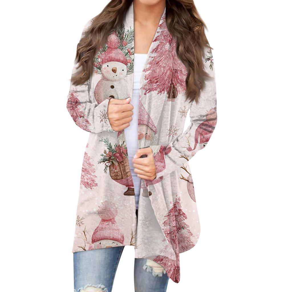 Women's Fashion Christmas Print Jacket Long Sleeve Casual Cardigan Coat