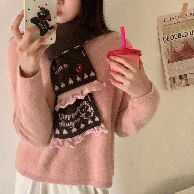 Winter new style fashion girl lace knitted scarf women's thickened warm scarf fashion sweet and cute