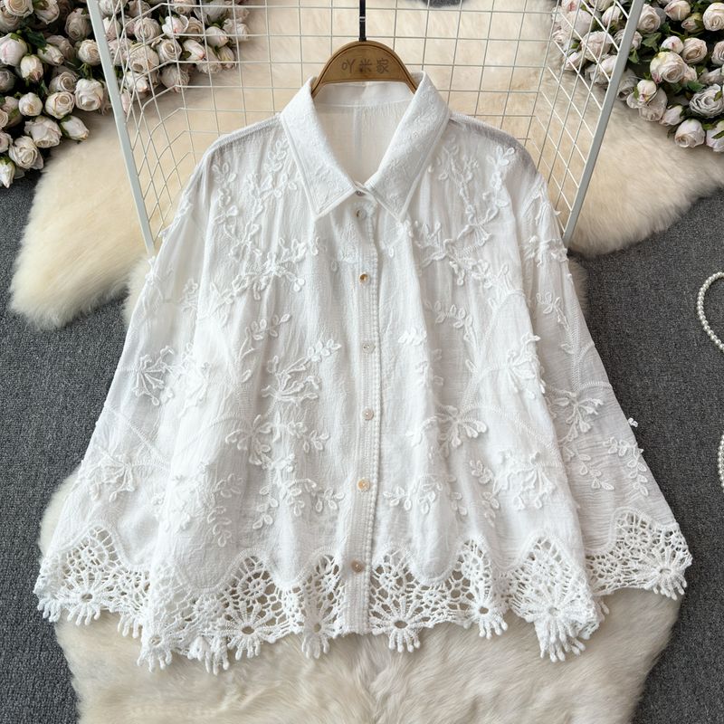 

Age-Reducing Three-Dimensional Jacquard Loose-Fitting Lace Patchwork Embroider White All yards