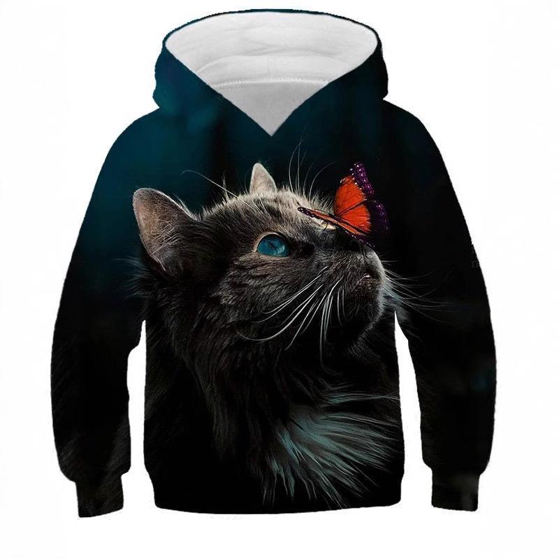 Children's Cute Cat 3D Digital Printed Boys' Personalized Fashion Hoodie Sweatshirt
