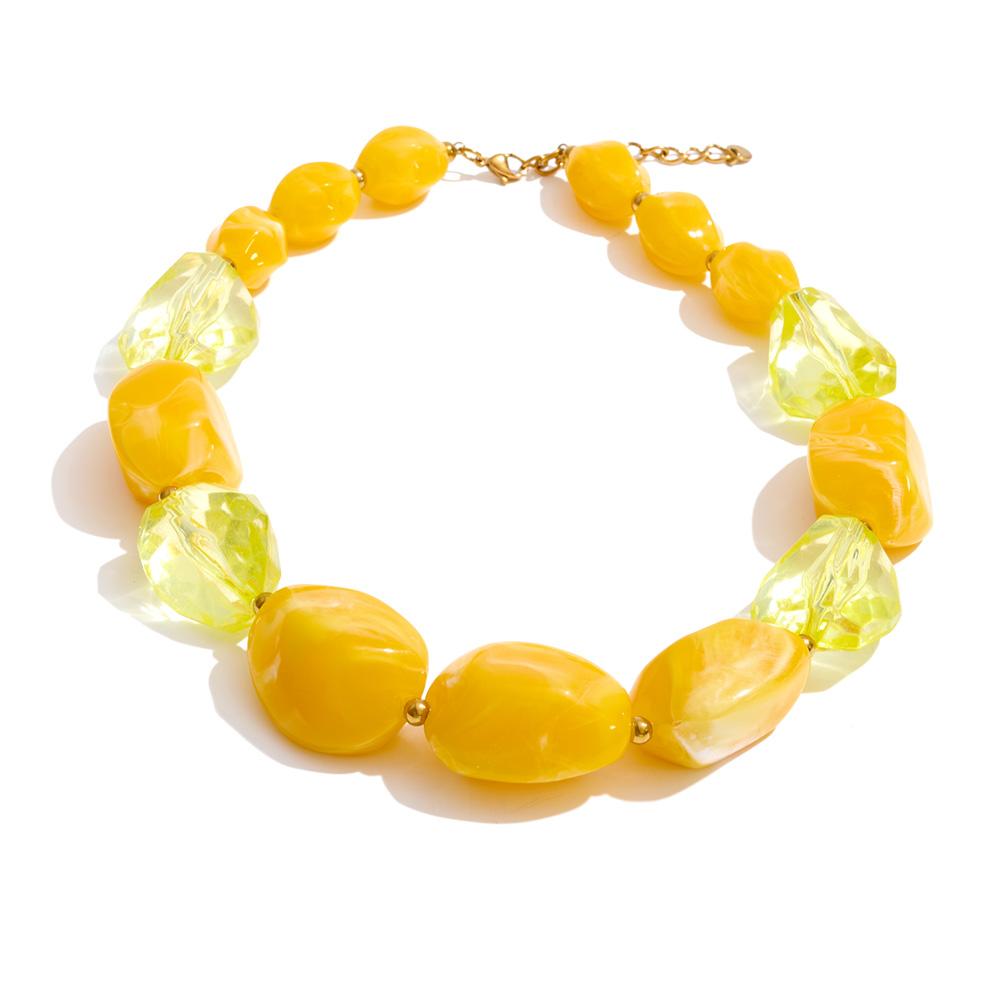 Yhpup 2026 Arrivals Acrylic Resin Chain Statement Necklace Waterproof Handmade Jewelry Green Blue Beige Yellow Amber Accessories