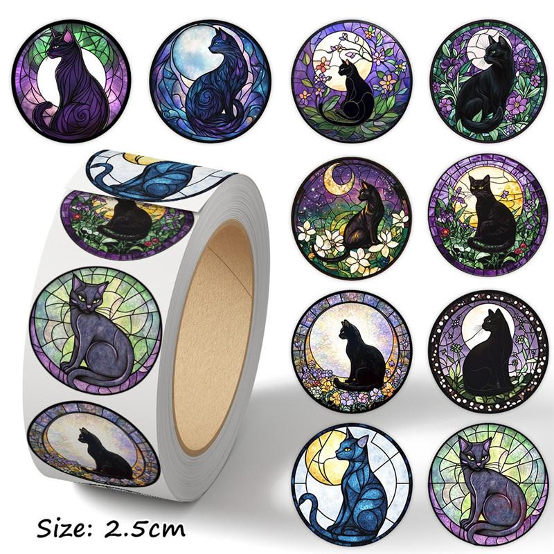 500Pcs/Roll Black Cats Under The Moonlight Kids Rewards Stickers - DIY Scrapbooks Album Decor Sealing Label Decals