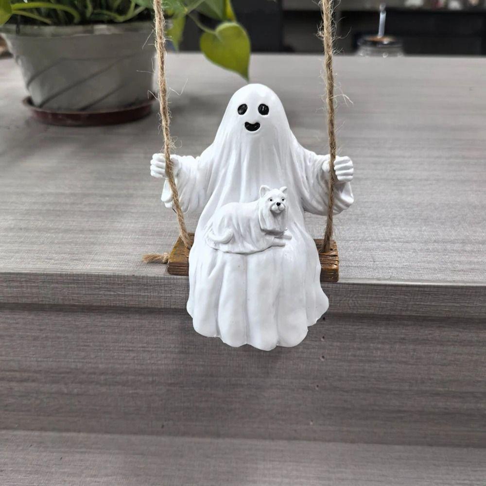Handmade Halloween Cute Ghost Dog Ornament Resin Ghost Walking Dog Sculpture  Rearview Mirrors
