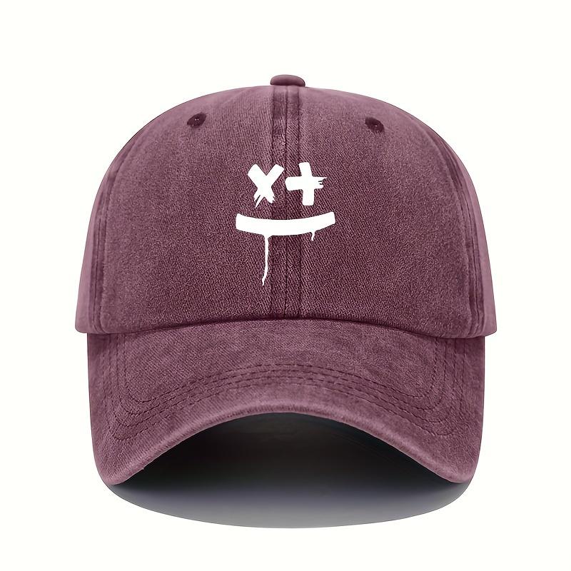 Baseball cap with joyful smiley face print, adjustable sun protection headband, creative print for men and women