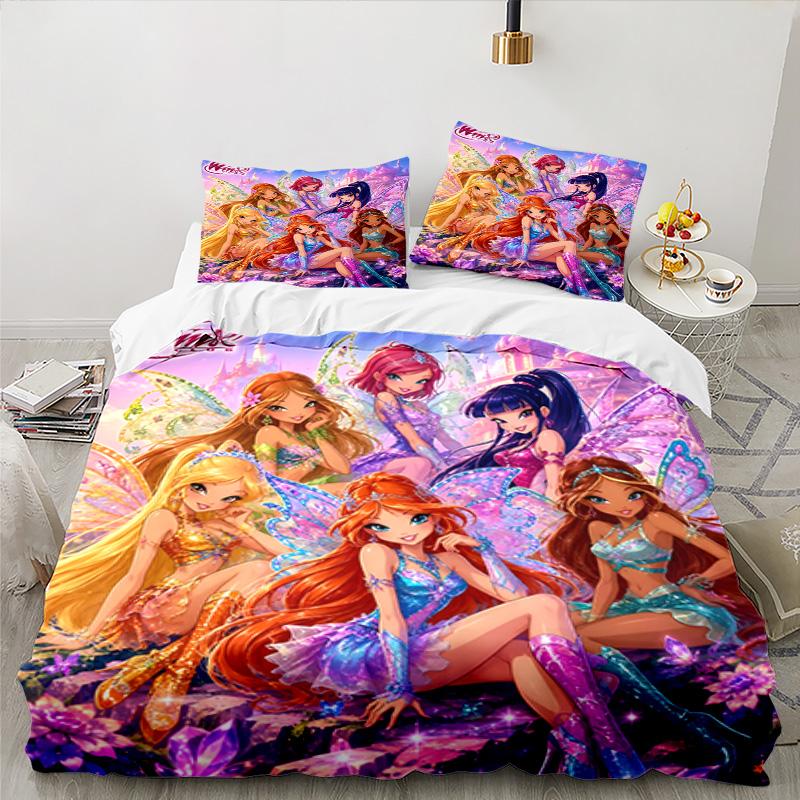 3PCS Wink Club Bedding Set Printed Duvet Cover Closure Includes 1 Duvet Cover & 2 Pillowcases for All Seasons Bedroom Decor