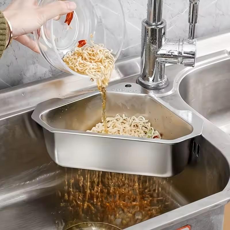 Stainless Steel Sink Drain Basket Triangle Filter 304 Kitchen Sink Organizer Dish Rack Vegetable Washing Basket