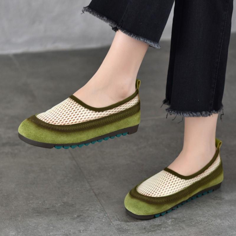 Johnature Breathable Mesh Flat Sandals Mixed Colors Round Toe Soft Soled Women's Slip-on Shoes