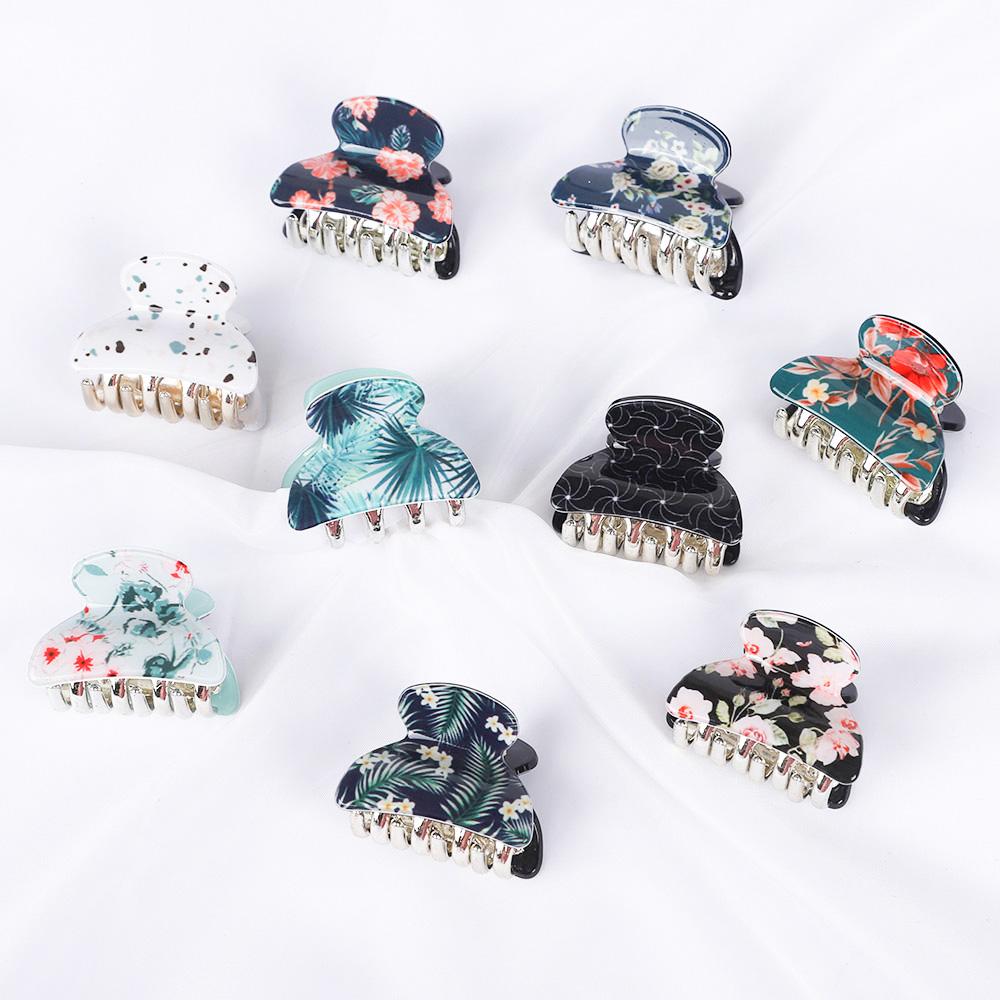 Acrylic Floral Sweet Small Hair Claw Clips Women Girls Plastic Print Crab Barrettes Clips Hair Clamps Hairpins Hair Accessories