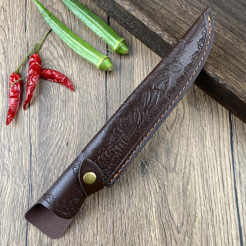Forged Outdoor Stainless Steel Camping and Steak Knife with Leather Sheath