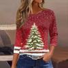 Women's Fashionable Casual Three Quarter Sleeve Christmas Printed Round Neck Top