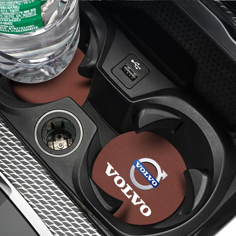 2Pcs Suede Leather Coaster Car Water Cup Anti-slip Pad Mat Auto Interior For Volvo XC60 XC90 V40 V60 S60 V50 V90 S80 C40 V70 C30