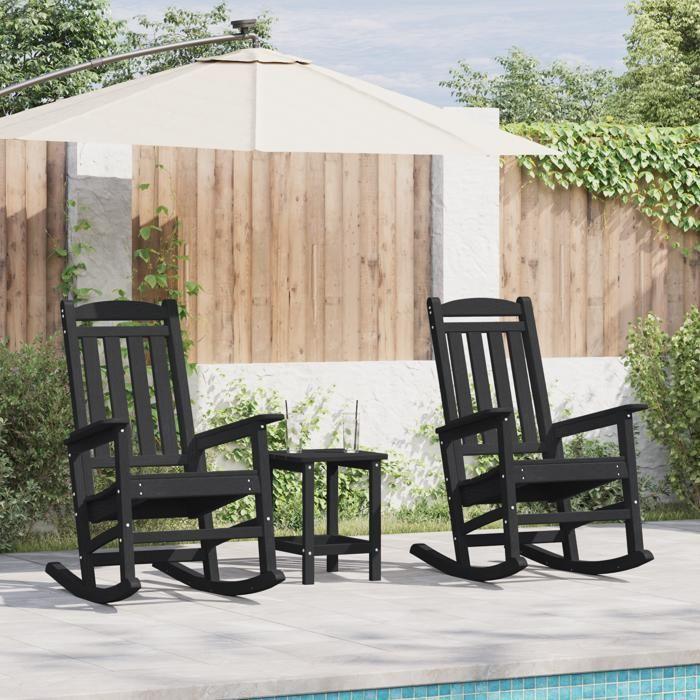VidaXL Ensemble de Salon de Jardin 3 Pièces HDPE 2 Chaises Berçantes Noires Avec Table Sièges d'Extérieur Pour Se Détendre 3335816