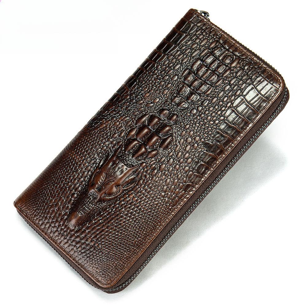 Long Wallet, Leather Alligator Pattern Business Multi-card Clutch Bag First Layer Cowhide Wallet Male