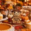 Thanksgiving Indoor Outdoor Decorations 3 Pcs Fall Wooden Scarecrow Figurines, Farmhouse Rustic Statue with Maple Rural Style Fireplace Decor