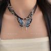 Metal And Leather Butterfly Tassel Beaded Necklace