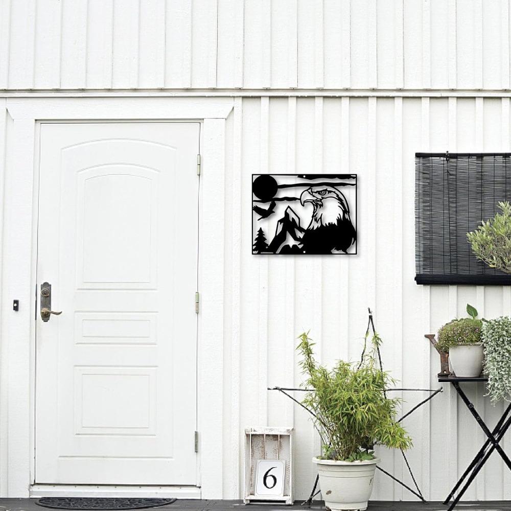 Eagle Metal Wall Art Black Mountain Hollow Sculpture Hanging Home Decor for Living Room Office Balcony 12x9Inch