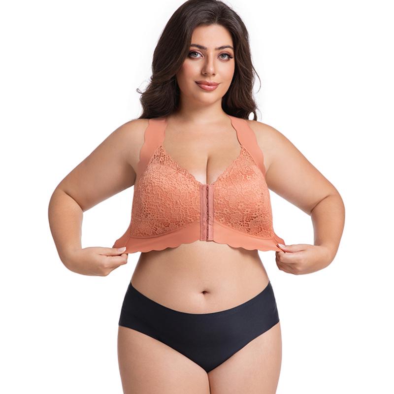 Plus Size Wireless Lace Front Buckle Push-Up French Sleep Bra