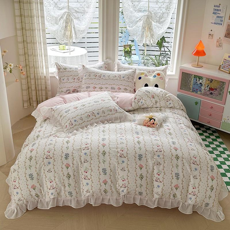 Fresh Style Cotton Bedding Set Floral Duvet Cover Princess Bed Sheets Dorm