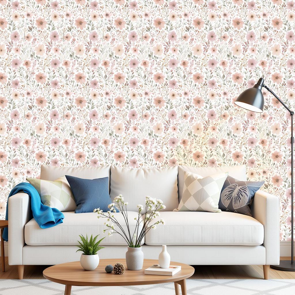 Pastellblommiga Rosa Tapet 22,83"X118" Vattentät Tapet för Vardagsrum/Sovrum/Badrum PVC-väggdekal