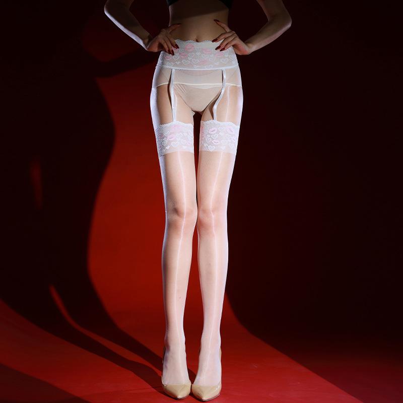 Kiss red lip lace suspender fake two-piece stockings pantyhose aurora ultra-thin d oily one black silk suspender socks