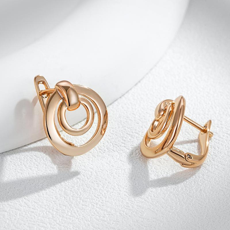 Wbmqda 585 Rose Gold Color Round Hollow Drop Earrings For Women High Quality Daily Fine Jewelry