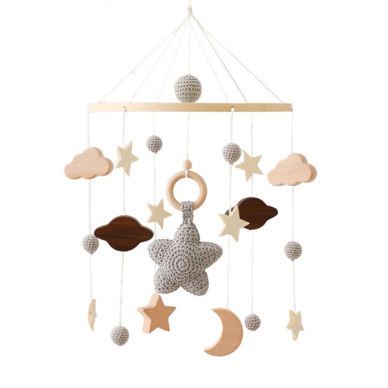 Baby Crib Mobile Wooden Bed Bell Rattle Toy Soft Felt Star Moon Wind Chime Pendant Newborn Comfort Bed Bell Toys Baby Gift