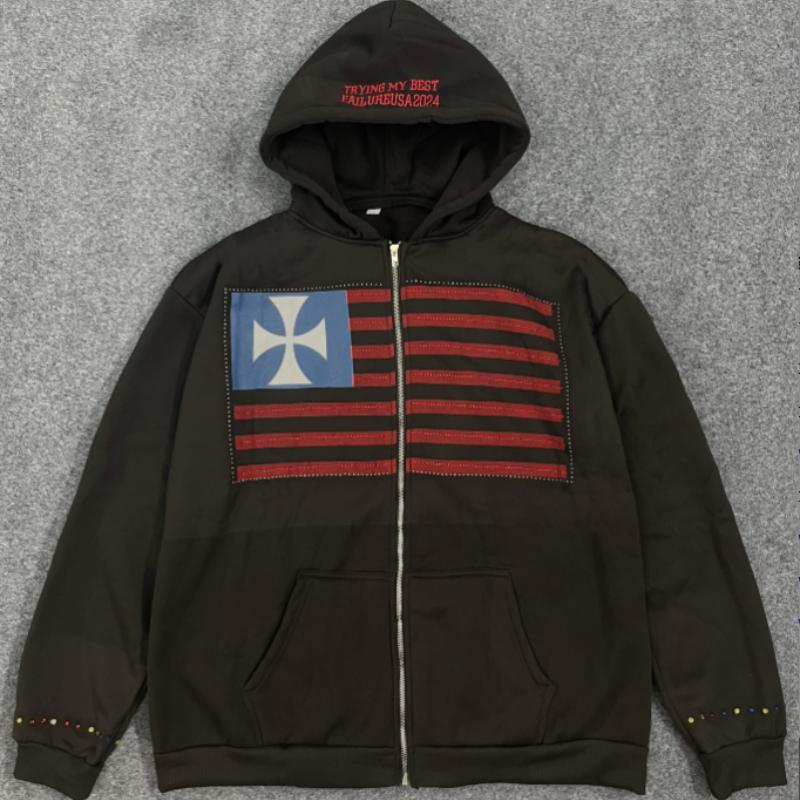 

Европейский и американский Y2K напечатанный карман с надписью персонализированный трендовый свободный кардиган с капюшоном в стиле хип-хоп S