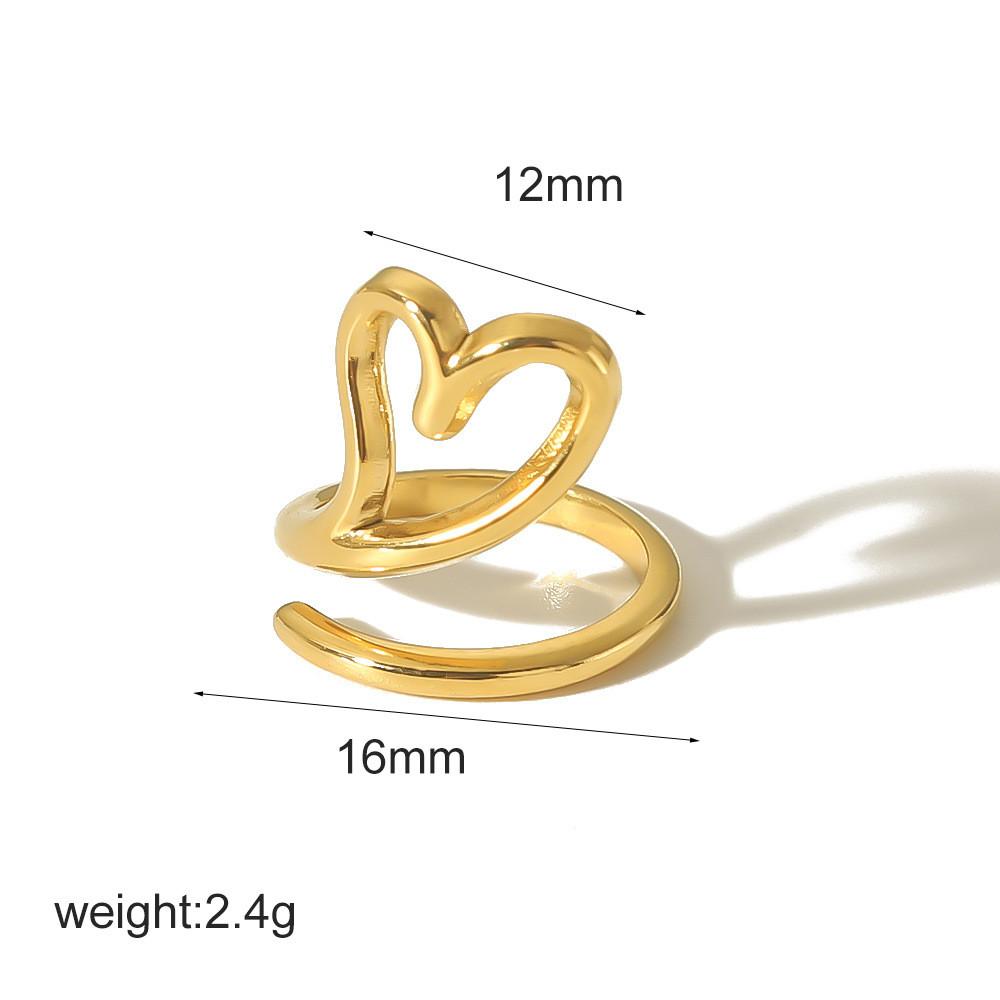 Heart Pendant Adjustable Stainless Steel Ring For Women Gift Accessory