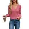 Autumn and Winter Women's Blouse Multi-Layered V-Neck Solid Colour Long Sleeve Tops