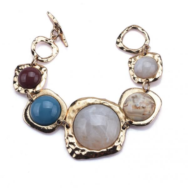 

Vintage Multicolor Resin Stones Necklace for Women Boho Ethnic Irregular Geometric Metal Choker Collar Party Statement Jewelry