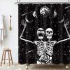 Skull Skeleton Moonlit Shower Curtain Gothic Black White Sugar Spooky Halloween Shower Curtains For Bathroom Bathtub Decor Set