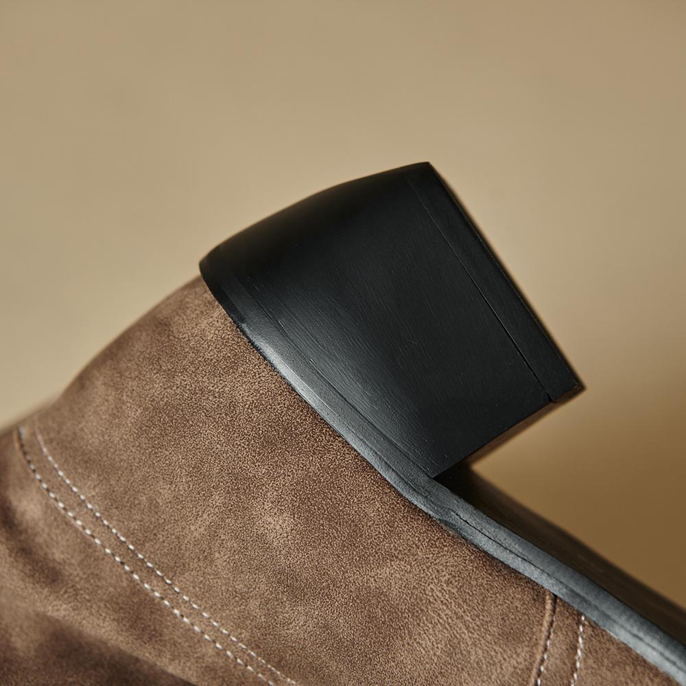 Grey Black Women Knee High Boots High Square Heel Small Big Size 32 48