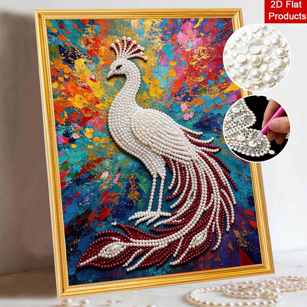 DIY Pearl Gem Colorful Peacock Shining Bead Craft Art Home Wall Ornament Simple Unframed Room Decoration Art Modern Elegant Bird Painting