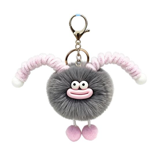 Schoolbag Accessories Sausage Mouth Creature Plush Keychain, Cartoon Fuzzy Ball Keyring Pendant, Stuffed Doll Toy Decorative Keychain for Handbags
