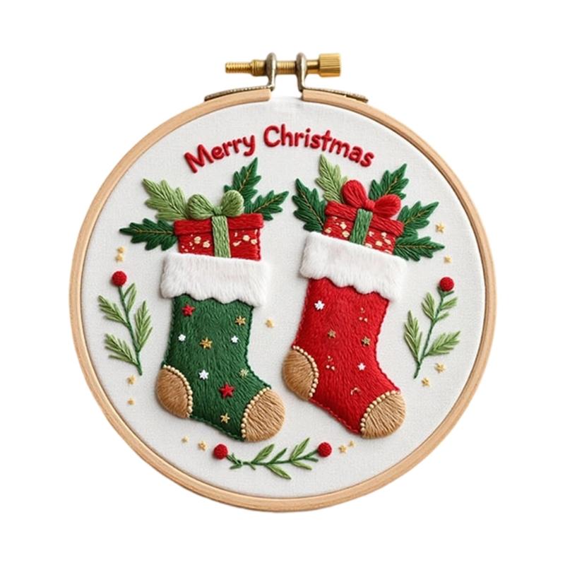 Christmas Themed Embroidery Set with Embroidery Hoop Cloth Thread Needle Instructions for Beginner Handmade Art Craft top sale