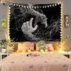 1pc Black And White Line Hand Printed Tapestry, Living Room Wall Art Decoration Background Cloth, Machine Washable Space Pendant