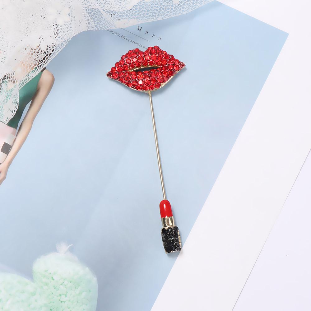 Rhinestone Fashion Accessories Banquet Romantic Red Lip Lipstick Brooch Jewelry Badge Scarf Pin