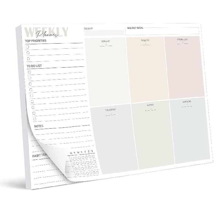 Weekly Planner Notepad Undated - 50 Sheets Weekly To Do List Notepad (8.3 x11.7 ) - Weekly Planner Pad with Daily Checklist, Priority Todo & Notes - Classic