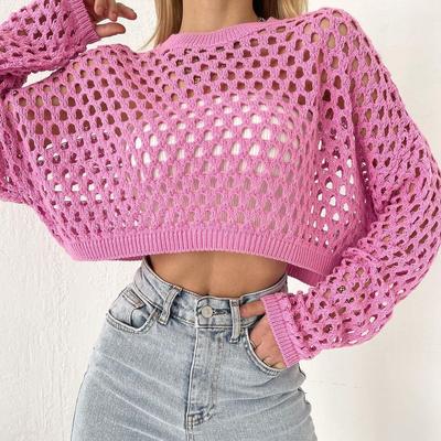 Women's Fashion Spring and Summer Knitwear Flared Sleeve Loose Round Neck Hollow Jumper