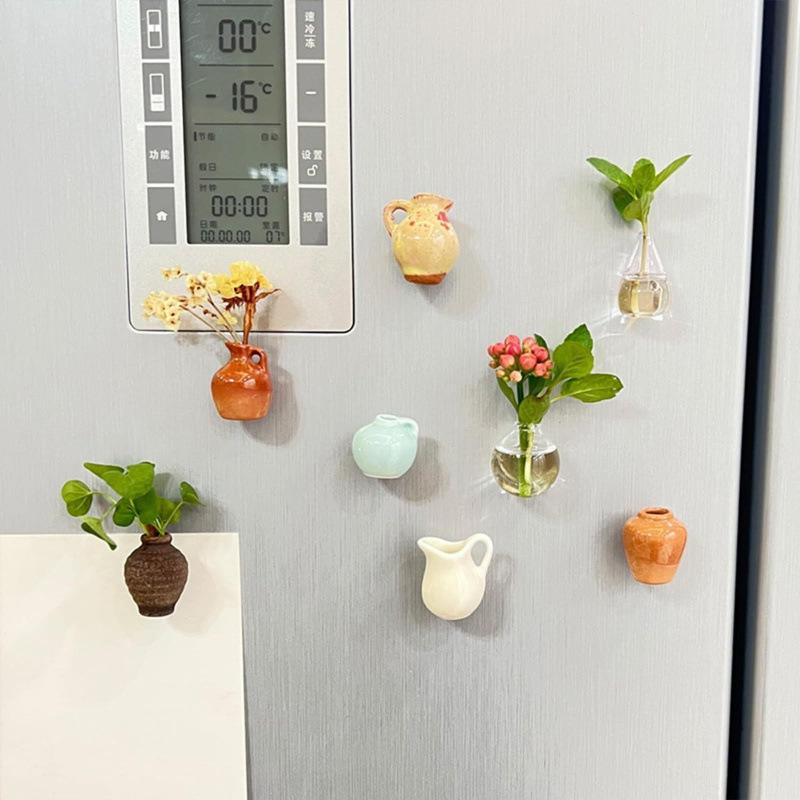 Small Fridge Magnet Decoration Mini Ceramic Vase Micro Landscape Ornament fridge cute magnets place flower arrangements