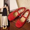 French suede Mary Jane shoes women's 2025 summer new retro soft sole with skirt round head flat bottom one pedal single shoes
