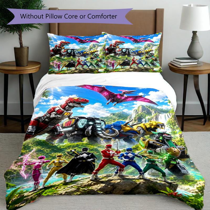 3-teiliges Bettbezug-Set (1 * Bettbezug + 2 * Kissenbezug, ohne Kern),Mighty Morphin Power Rangers Druck Bettwäsche Set, Schlafzimmer Dekoration, Ganzjahres, Geburtstag