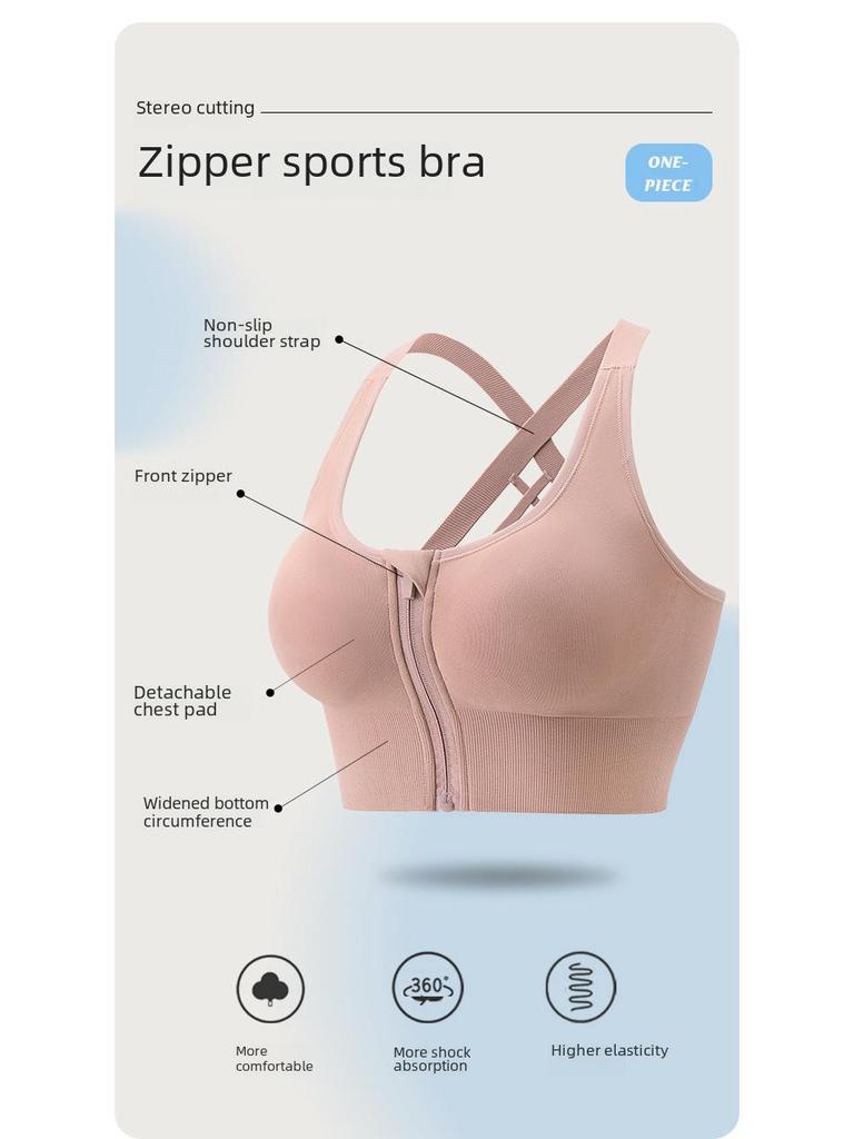 Hochfester, stoßfester Sport-BH mit Frontreißverschluss für Damen - Anti-Hänge-Effekt, nahtlos, große Größe Fitnessbekleidung